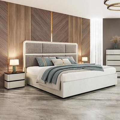 Chambre a Coucher Compleet Luxe Bedroom Sets Verlicht Hoofdstuk King Size Bed Houten Frame Dubbele Moderne Bedroom Meubels Set