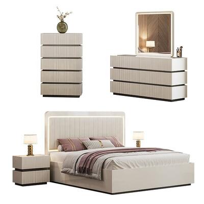 Moderne luxe king size slaapkamer sets dubbelbed led hoofdbord hotel home master room complete houten slaapkamer meubels set