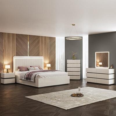 Moderne luxe king size slaapkamer sets dubbelbed led hoofdbord hotel home master room complete houten slaapkamer meubels set