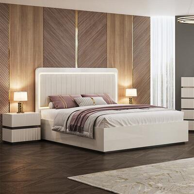 Moderne luxe king size slaapkamer sets dubbelbed led hoofdbord hotel home master room complete houten slaapkamer meubels set