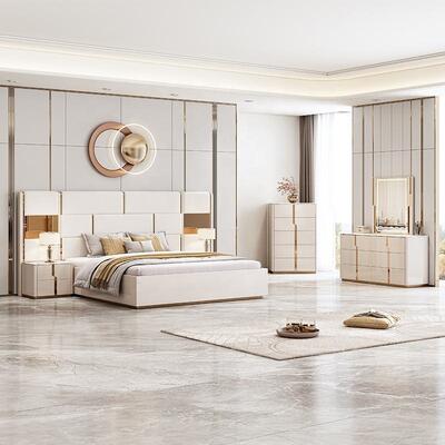Nieuw design Luxe king size bed Dubbel Bed Modern Bedroom Meubels Set Houten Bedroom Sets met Dressing Table Chest of Drawers