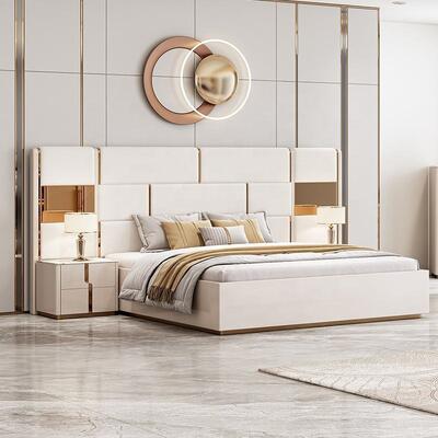 Nieuw design Luxe king size bed Dubbel Bed Modern Bedroom Meubels Set Houten Bedroom Sets met Dressing Table Chest of Drawers