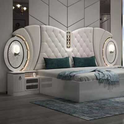 Groothandelsprijs Moderne luxe slaapkamermeubelen king size bed frame master room complete turkse slaapkamer sets met led lichten