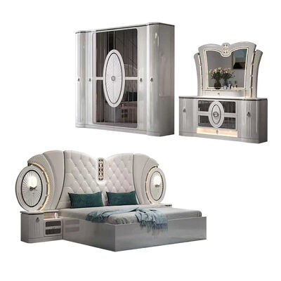 Groothandelsprijs Moderne luxe slaapkamermeubelen king size bed frame master room complete turkse slaapkamer sets met led lichten