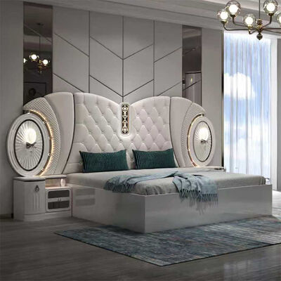 Groothandelsprijs Moderne luxe slaapkamermeubelen king size bed frame master room complete turkse slaapkamer sets met led lichten