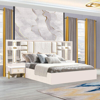 Goedkope slaapkamermeubilair sets luxe Italiaanse slaapkamer set lederen hoofdbord