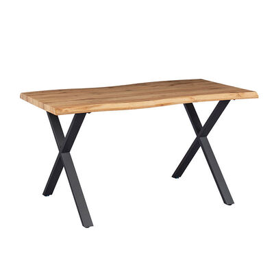 Minimalistische stijl rechthoekige Live Edge Eettafel Metalen basis Eetkamermeubelen Houten Moderne Eettafel Set 6 zitplaatsen