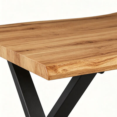Minimalistische stijl rechthoekige Live Edge Eettafel Metalen basis Eetkamermeubelen Houten Moderne Eettafel Set 6 zitplaatsen