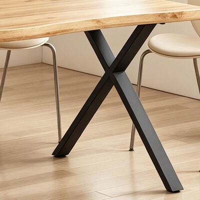 Minimalistische stijl rechthoekige Live Edge Eettafel Metalen basis Eetkamermeubelen Houten Moderne Eettafel Set 6 zitplaatsen