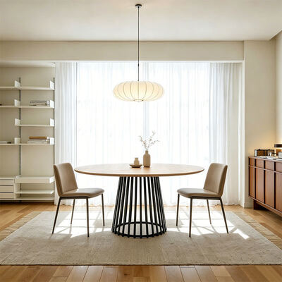 Minimalistische stijl rechthoekige Live Edge Eettafel Metalen basis Eetkamermeubelen Houten Moderne Eettafel Set 6 zitplaatsen