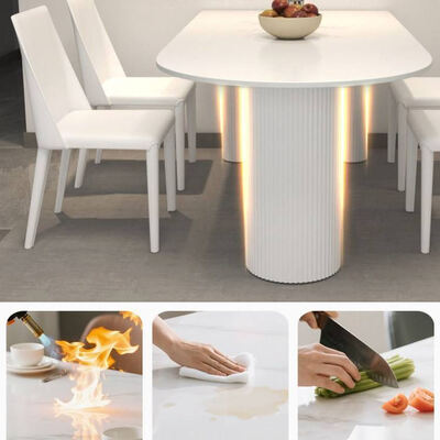 Witte Scandinavische eettafel met metalen basis Eetkamermeubilair Steen lei Top Moderne eettafel voor Hotel Appartement
