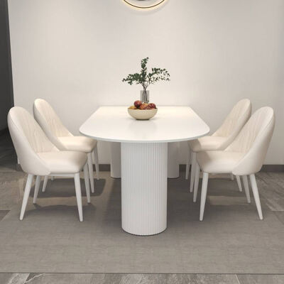Witte Scandinavische eettafel met metalen basis Eetkamermeubilair Steen lei Top Moderne eettafel voor Hotel Appartement