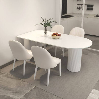 Witte Scandinavische eettafel met metalen basis Eetkamermeubilair Steen lei Top Moderne eettafel voor Hotel Appartement