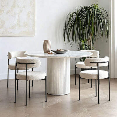 Nordic Home Meubels Witte ronde eettafel 6 zitplaatsen Houten moderne luxe eettafel en stoelen voor de eetkamer