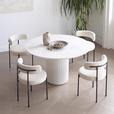 Nordic Home Meubels Witte ronde eettafel 6 zitplaatsen Houten moderne luxe eettafel en stoelen voor de eetkamer