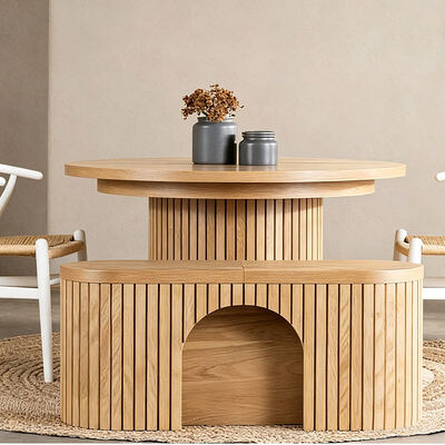 Scandinavische moderne uitschuifbare eettafel, opvouwbaar blad, houten eetkamermeubilair, minimalistische massief houten opvouwbare eettafelset
