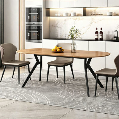 Scandinavische moderne uitschuifbare eettafel, opvouwbaar blad, houten eetkamermeubilair, minimalistische massief houten opvouwbare eettafelset