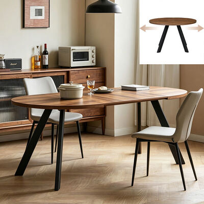 Groothandel moderne houten uitschuifbare eettafel Opklapbare eetkamermeubels Eenvoudige ronde verstelbare uitbreidbare eettafel