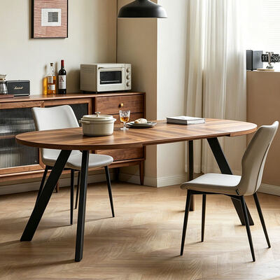 Groothandel moderne houten uitschuifbare eettafel Opklapbare eetkamermeubels Eenvoudige ronde verstelbare uitbreidbare eettafel