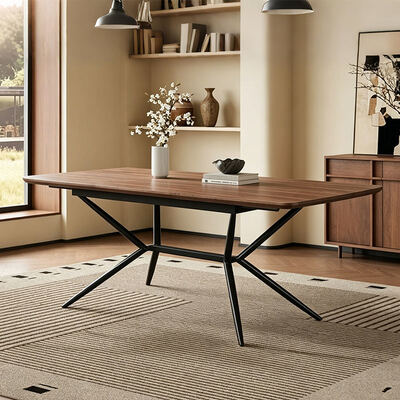 Groothandel minimalistische rechthoekige eettafel Eetkamermeubilair Metalen frame Keukentafel Live Edge houten moderne eettafel