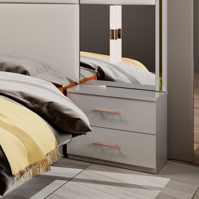Groothandel Modern Design Dubbel Leer King Bed Kledingkast Commode Volledige Set Huis Houten Queen Size Luxe Meubels Slaapkamer Sets