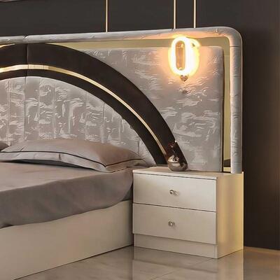 Moderne Luxe Wit Goud Complete Slaapkamersets Hoogglans LED Hoofdbord Kingsize Bed Houten Frame Master Slaapkamer Meubelset