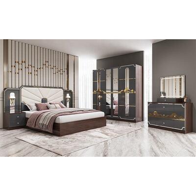 Moderne Luxe Slaapkamer Meubelset Houten Frame Hoogglans Grijs Kingsize Bed Master Room Suite Turkse Slaapkamer Sets Meubels