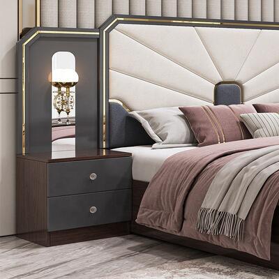 Moderne Luxe Slaapkamer Meubelset Houten Frame Hoogglans Grijs Kingsize Bed Master Room Suite Turkse Slaapkamer Sets Meubels