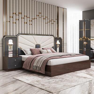 Moderne Luxe Slaapkamer Meubelset Houten Frame Hoogglans Grijs Kingsize Bed Master Room Suite Turkse Slaapkamer Sets Meubels