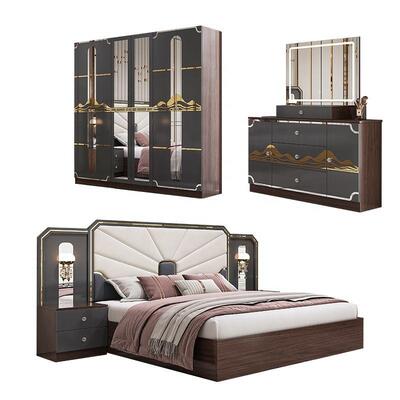 Moderne Luxe Slaapkamer Meubelset Houten Frame Hoogglans Grijs Kingsize Bed Master Room Suite Turkse Slaapkamer Sets Meubels