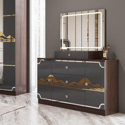 Moderne Luxe Slaapkamer Meubelset Houten Frame Hoogglans Grijs Kingsize Bed Master Room Suite Turkse Slaapkamer Sets Meubels