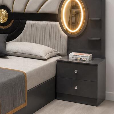 Turkse Royal Luxe Complete Slaapkamer Sets King Size Bed Kamer Suite Verlicht Hoofdbord Houten Frame Moderne Slaapkamer Meubelset