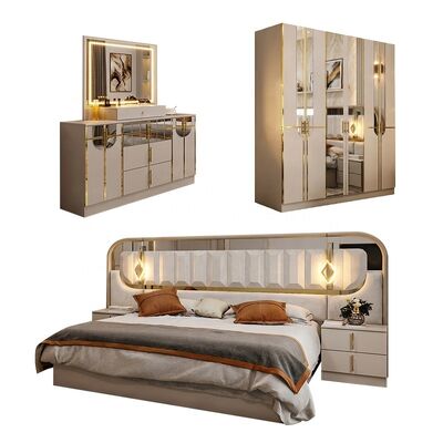 High Gloss Royal Luxury Complete Bedroom Sets King Size Bedroom 5 Pieces Houten Frame Turkse Moderne Bedroom Meubels Set