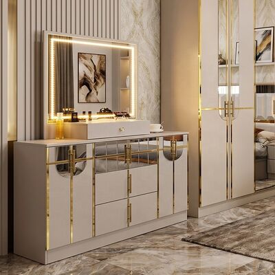 High Gloss Royal Luxury Complete Bedroom Sets King Size Bedroom 5 Pieces Houten Frame Turkse Moderne Bedroom Meubels Set