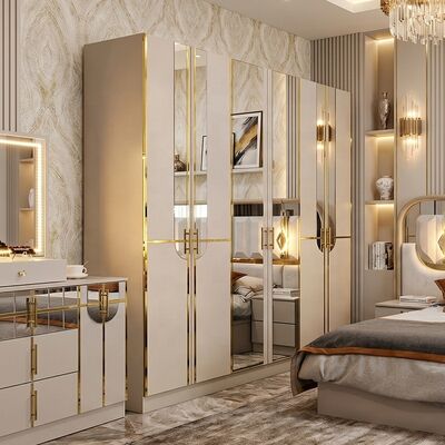 High Gloss Royal Luxury Complete Bedroom Sets King Size Bedroom 5 Pieces Houten Frame Turkse Moderne Bedroom Meubels Set