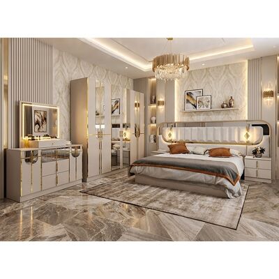 High Gloss Royal Luxury Complete Bedroom Sets King Size Bedroom 5 Pieces Houten Frame Turkse Moderne Bedroom Meubels Set
