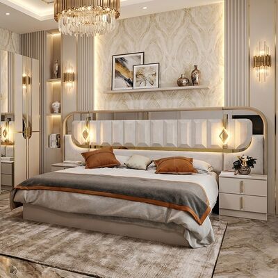 High Gloss Royal Luxury Complete Bedroom Sets King Size Bedroom 5 Pieces Houten Frame Turkse Moderne Bedroom Meubels Set