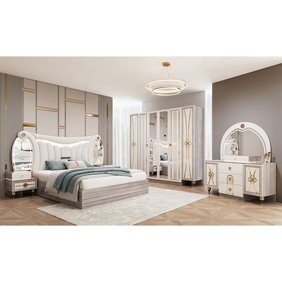 Luxe Kingsize Moderne Slaapkamer Meubelset Luxe Verlicht Hoofdeinde Dubbel Bed Set Houten Frame Volledige Turkse Woonmeesterslaapkamer Set