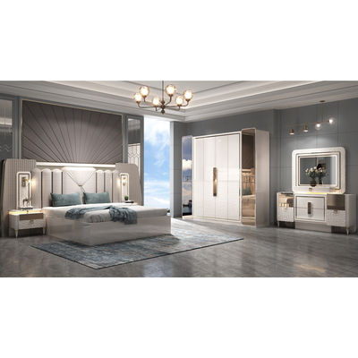 Nieuw ontwerp Moderne verlichte hoofdplaat Hout King Size Bedroom Set Dubbel Houten Frame Full Luxe Home Meubels Bedroom Sets