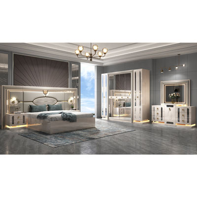 Modern Luxe Houten Frame Double King Size Bed Set Villa Home Meesterkamer Koningin Lederen Houten Mdf Volledige Meubels Slaapkamer Sets