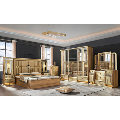 Houten Modern Gold King Size Bed Dubbel Master Room Villa Home Royal Full Queen Houten Luxe Bedroom Meubels Set