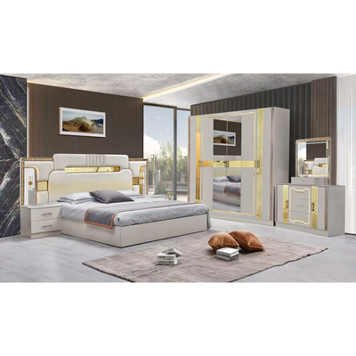 Turkse luxe stijl Houten raam King Size Bed Set Led Headboard Modern Classic Full Home Houten slaapkamer sets Meubelen
