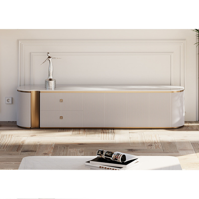 Eenvoudig ontworpen woonkamer Witte houten TV Stand Home Meubelopslag Moderne Moderne Houten Marmeren Slate TV-kast