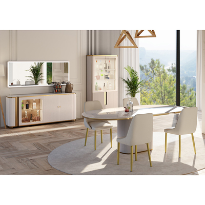 Moderne ontwerp Wit grote houten eettafel en stoel set 4 zitplaatsen Huismeubelen Marmeren lei Eettafel voor 6