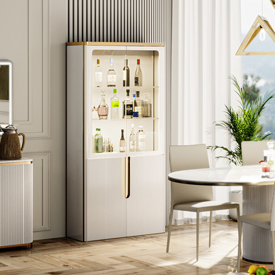 Eenvoudig ontwerp Wit glas display Wijnrek Eetkamer Meubelen Moderne Luxe Woonkamer Houten Home Bar Wijnkast