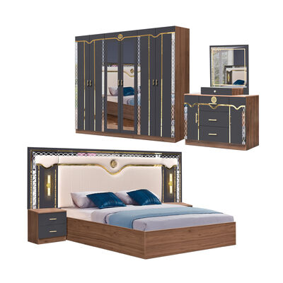 China Groothandel Goedkoop Houten MDF King Size Bed Set 5 stukken Dubbelkamer Moderne Luxe Houten Frame Bedroom Sets Meubelen