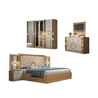 China Groothandel Goedkoop Houten MDF King Size Bed Set 5 stukken Dubbelkamer Moderne Luxe Houten Frame Bedroom Sets Meubelen