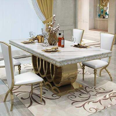 Modern Design Royal Metal Dinning Table and Chair Set 6 Seater Home Furniture Dining Room Gold Luxury Marble Dining Table