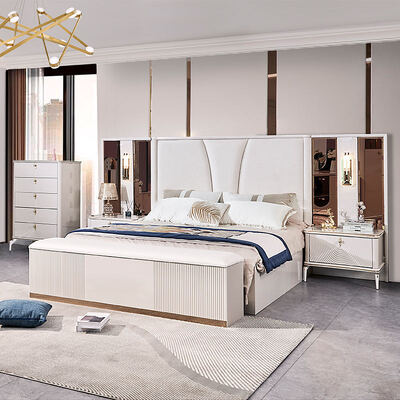 Houten Luxe Lederen King Size Bed Volledige Slaapkamer Sets Dubbele Volwassen Kamer Houten Frame Compleet Modern Luxe Slaapkamer Meubelset