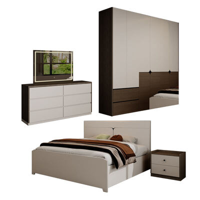Gezellige minimalistische klassieke houten king size slaapkamer set met opslag Complete master luxe moderne slaapkamermeubilair